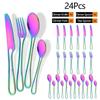 24Pcs Black Dinnerware Set Knife Fork Spoon Cutlery Set Stainless Steel Cake Fork Coffee Spoon Tableware Party Kitchen Flatware
