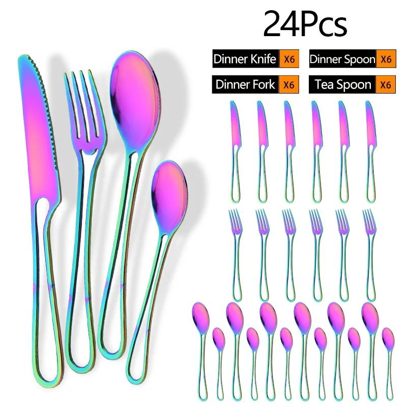 24Pcs Black Dinnerware Set Knife Fork Spoon Cutlery Set Stainless Steel Cake Fork Coffee Spoon Tableware Party Kitchen Flatware