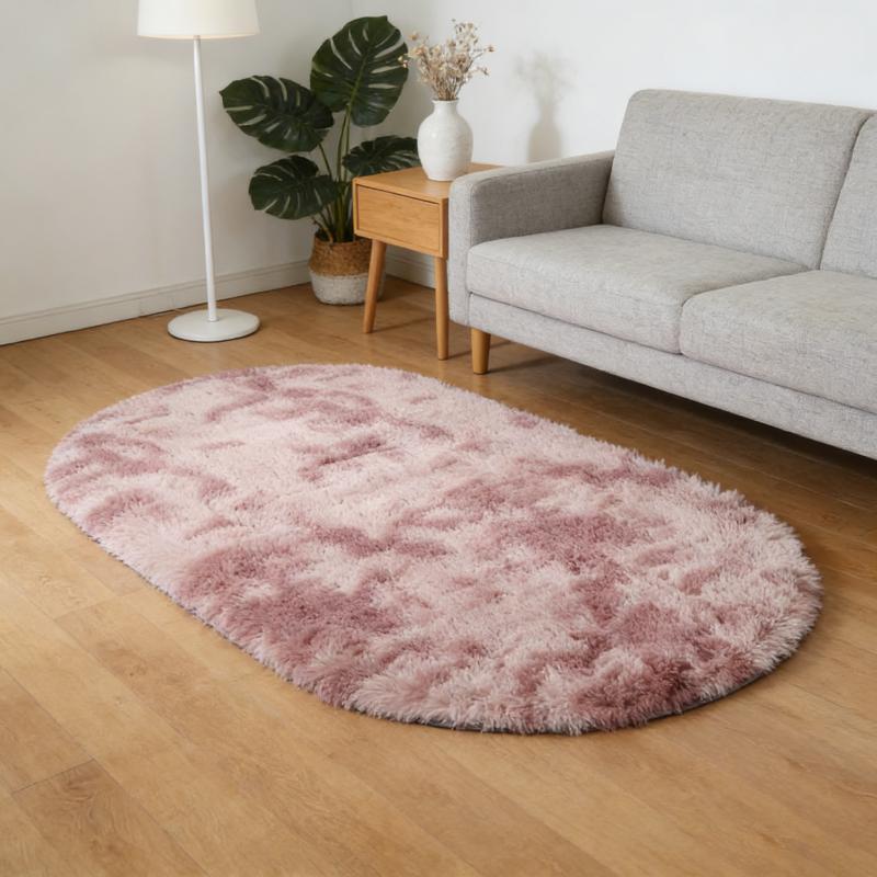 Rainbow Plush Carpet Oval Fluffy Rug For Girl Bedroom Long Pile Soft Beside Mat Large Area Rug Living Room Shaggy Kids Playroom Mat