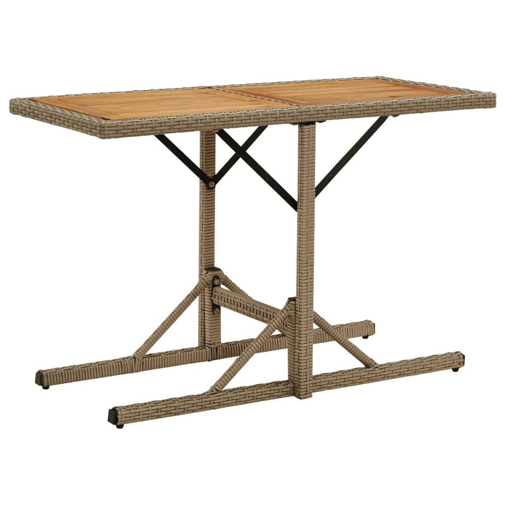 Garden Table Beige Solid Acacia Wood and Poly Rattan