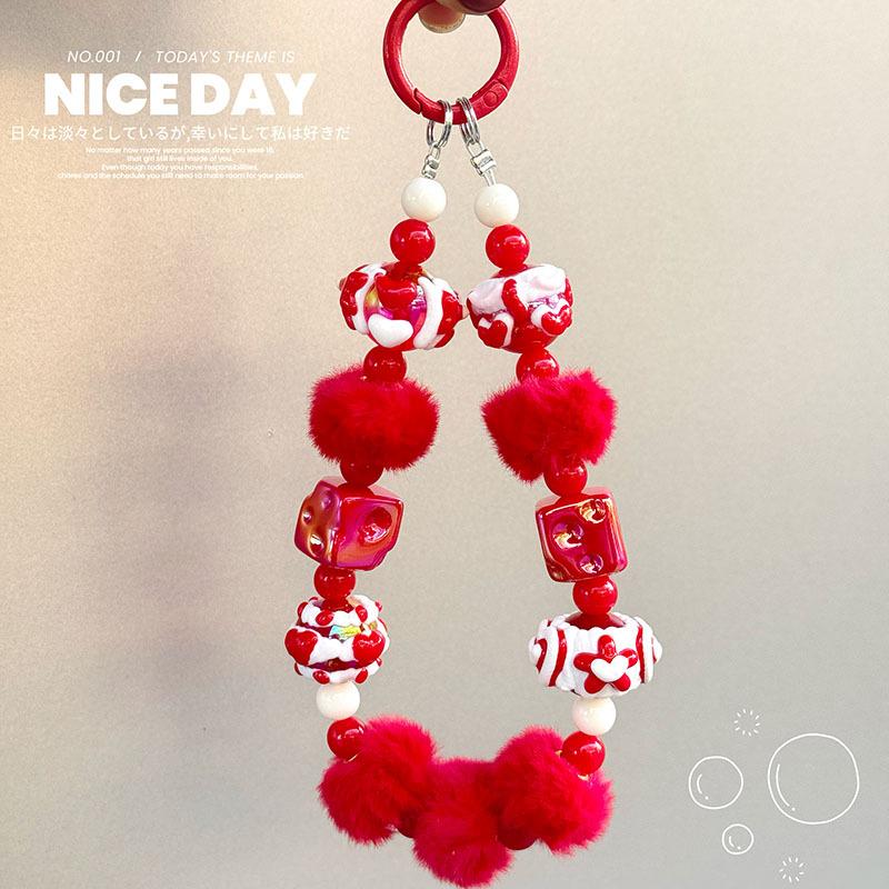 

Бисерный кулон для сумки, брелок, сырный шнурок для телефона, новая веревочка-шарм для телефона красный