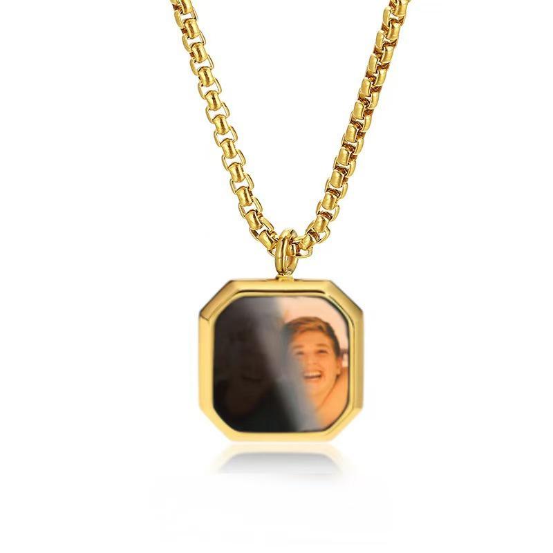 Personalized Color-Changing Stainless Steel Necklace for Men & Women - Custom Photo Christmas Souvenir