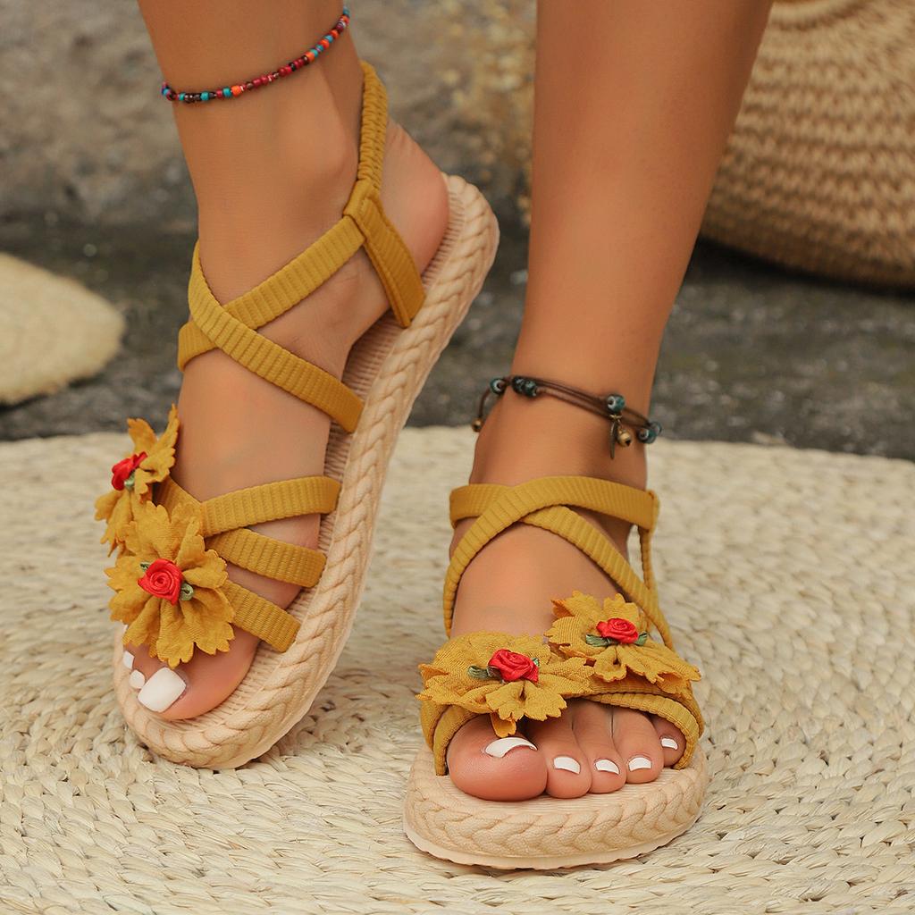 New Fashion Hundred Women's Cross Strap Flower Sandals - Non-Slip Wearable Fairytale Style Indoor and Outdoor Summer Shoes