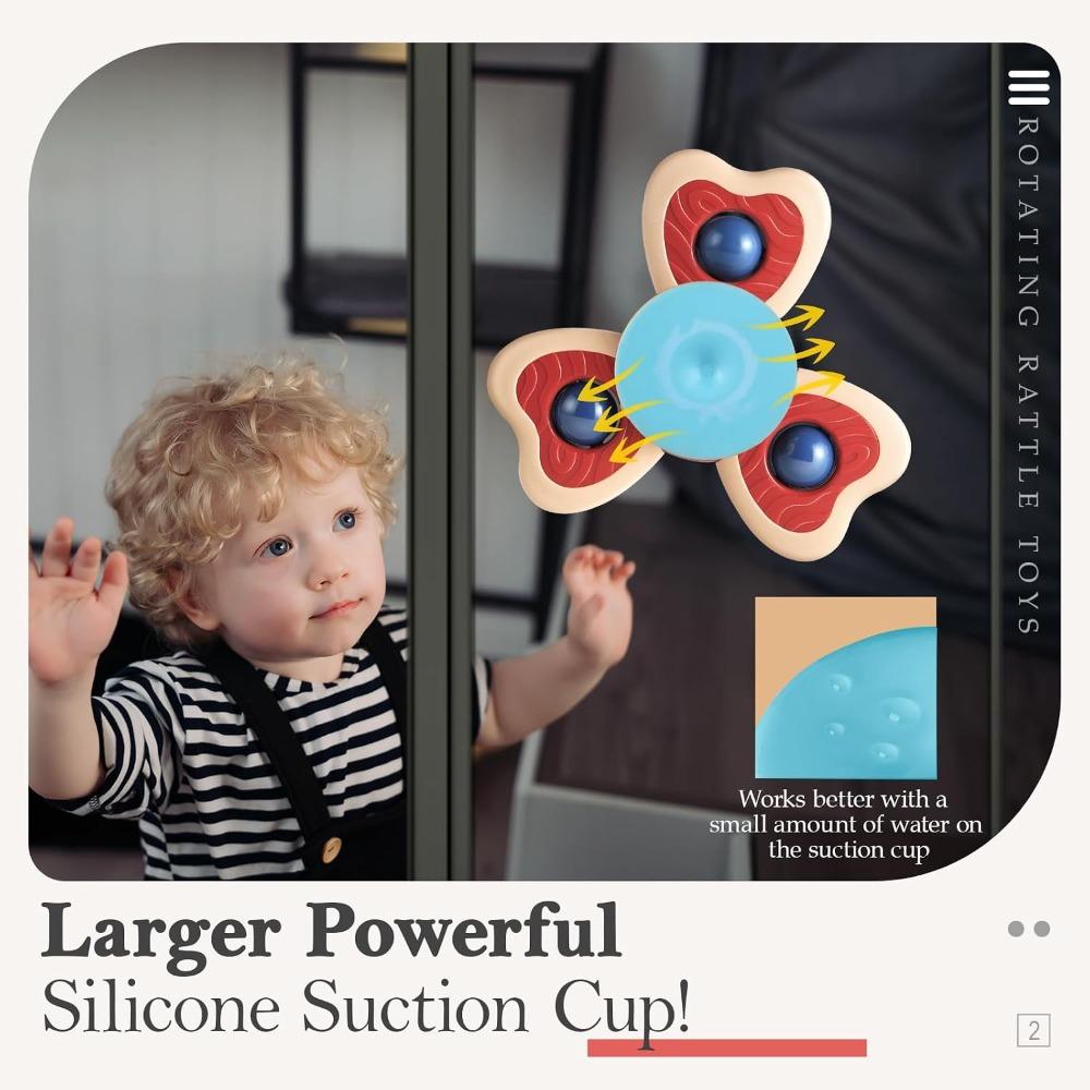 3-piece suction cup spinning toy set, suitable for 1-year-old boys and girls, baby bath toy (1 set, in OPP bag)