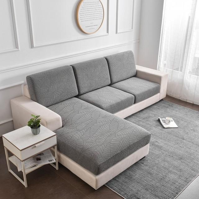 Jacquard Water Resistant Seat Cushion Cover Elastic Grey Sofa Cover For Living Room Furniture Protector For Pets Kids Removable