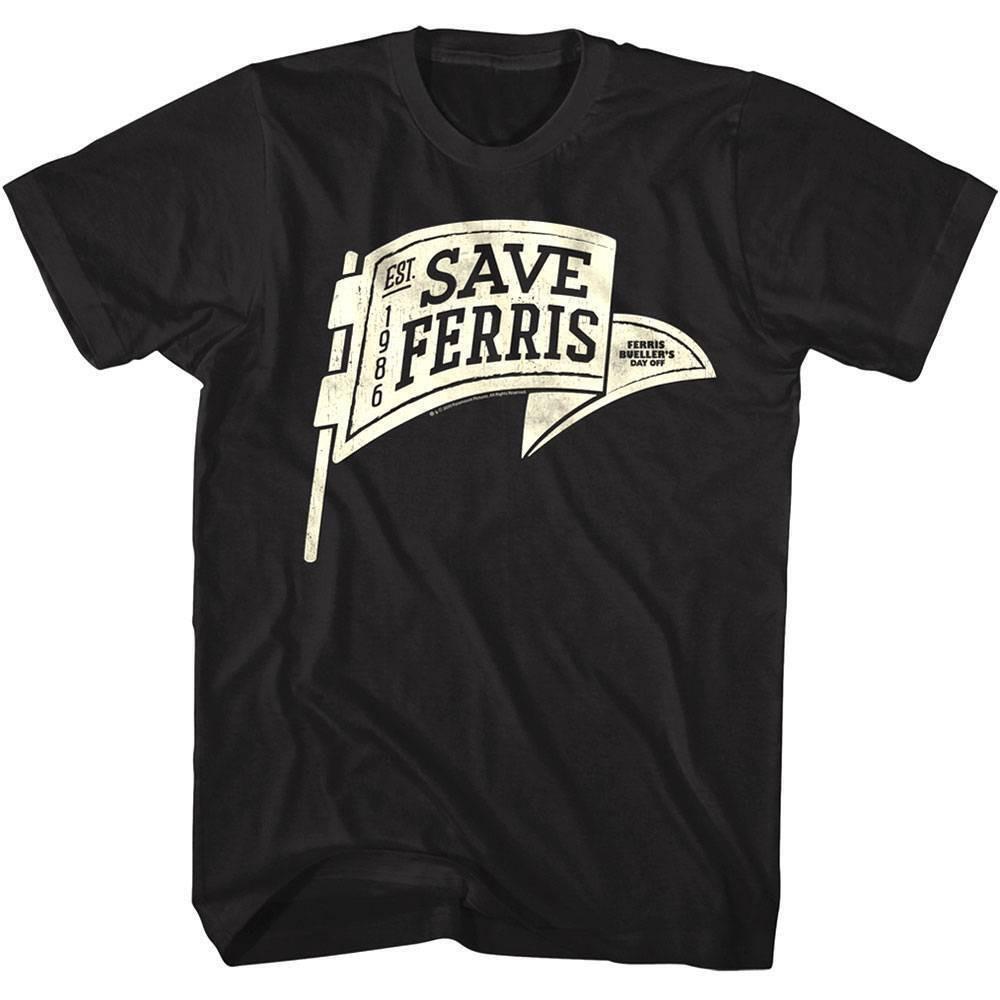 Ferris Bueller Day Off SAVE FERRIS Pennant Men Black T Shirt L