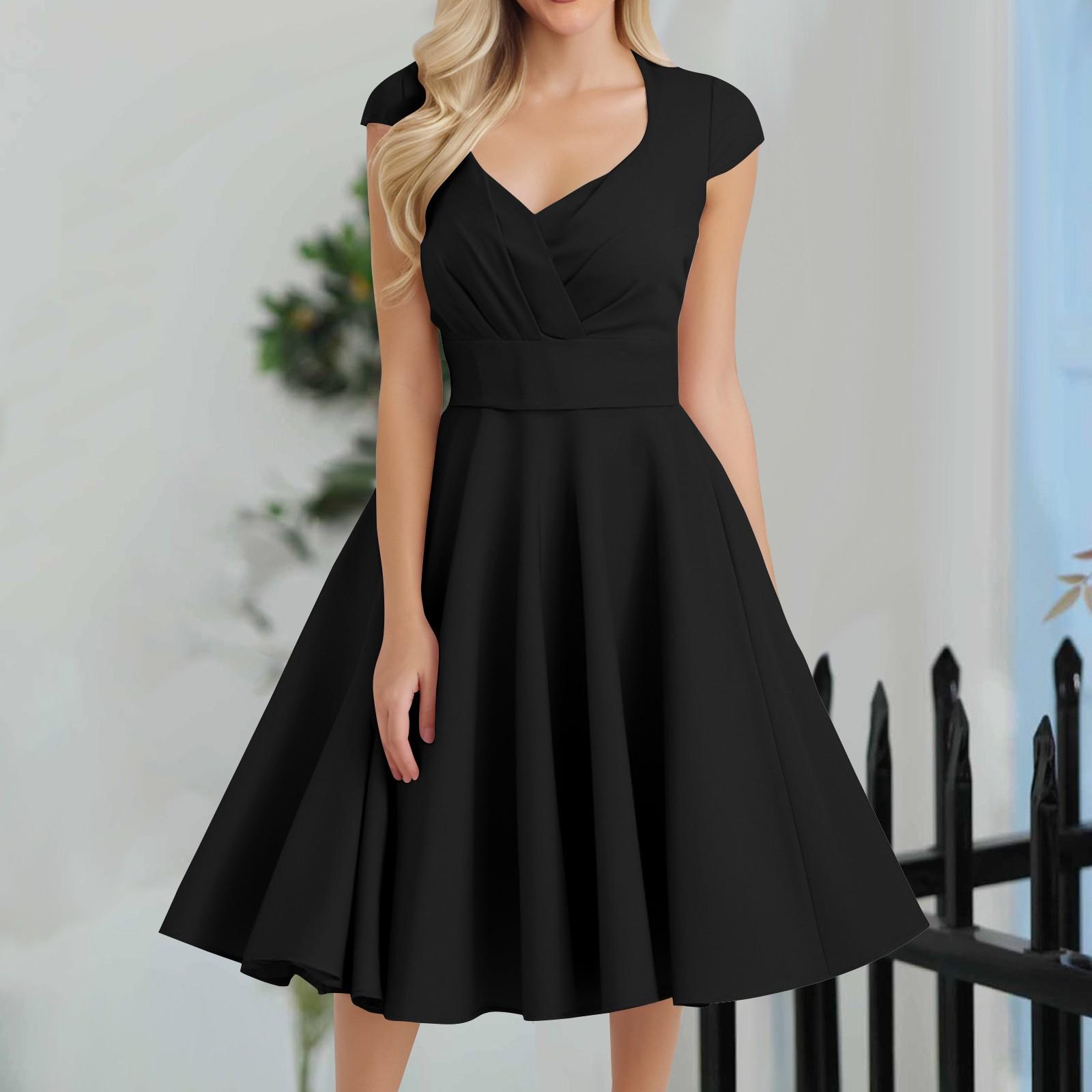 

Женское повседневное модное платье средней длины с V-образным вырезом без рукавов с однотонным принтом S чёрный