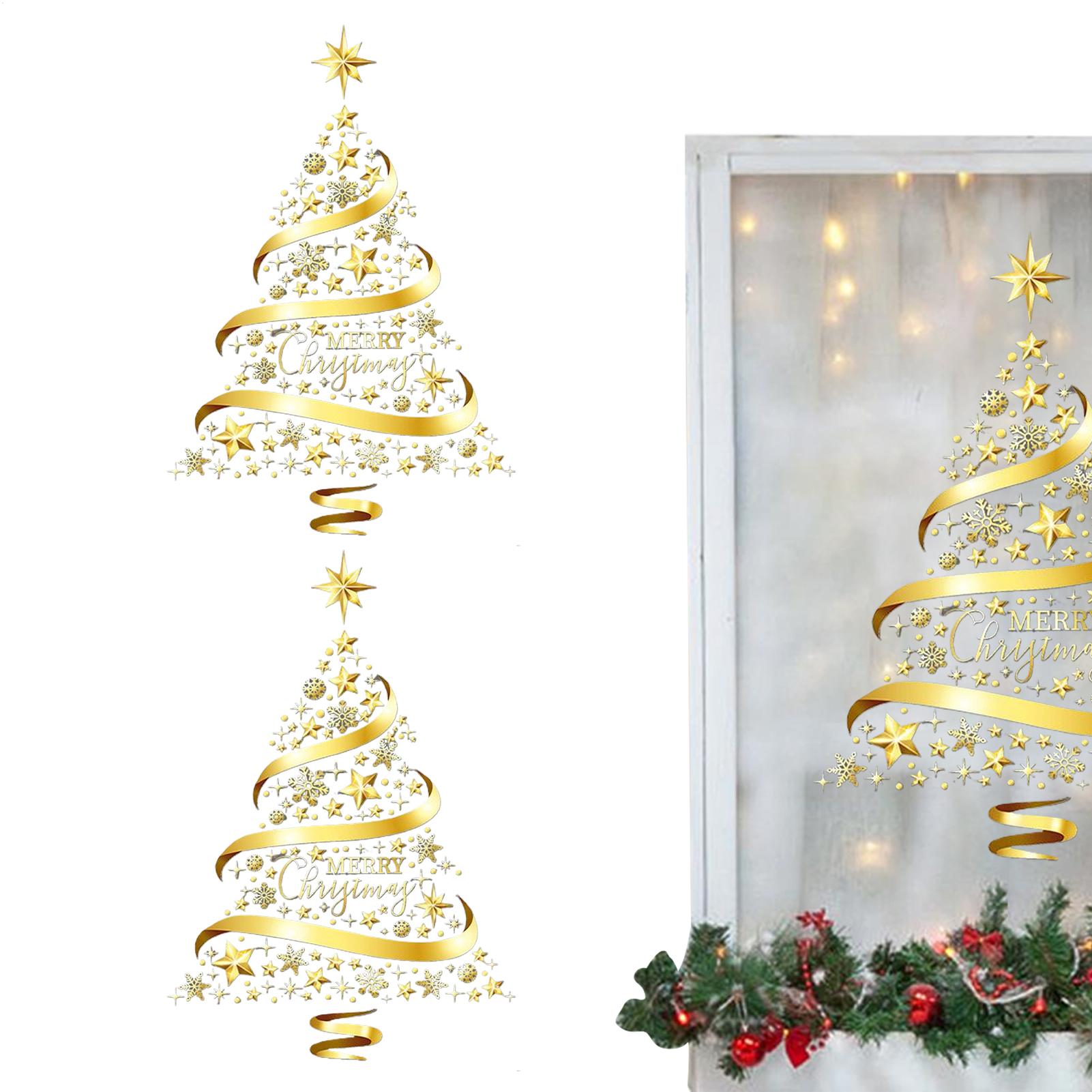2pcs Christmas Window Stickers PVC Golden Christmas Tree Electrostatic Door Stickers Non Adhesive Static Christmas Window Stic China Mainland