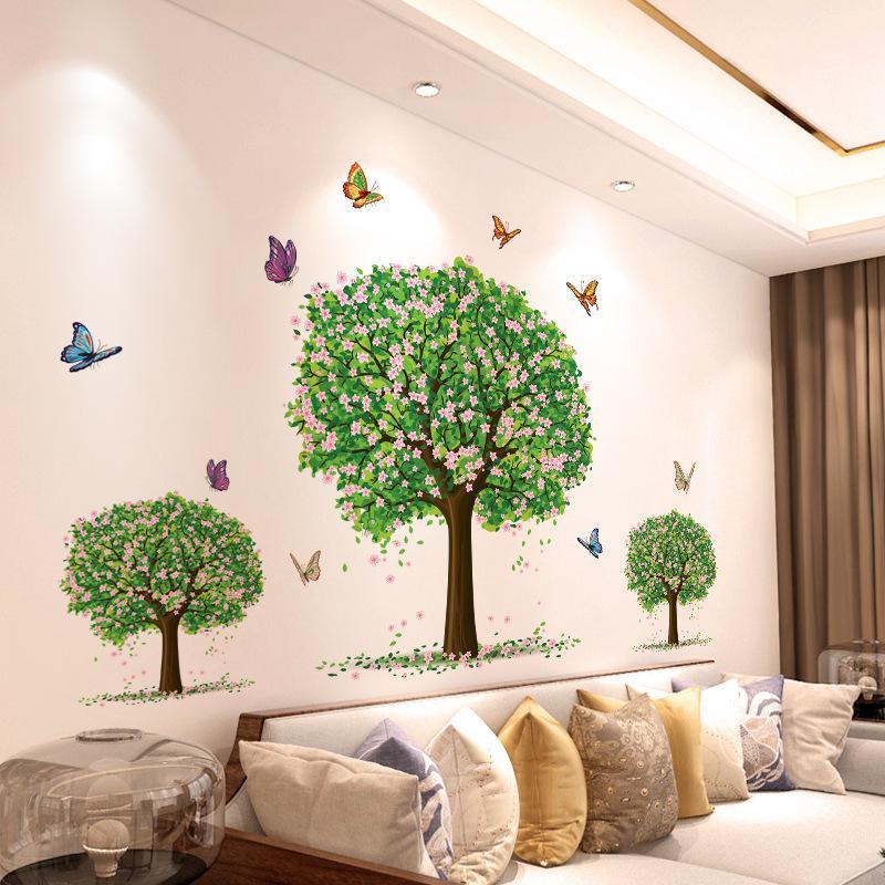 Self-adhesive Purple Lavender Butterfly Wall Decals DIY Floral Stickers for Coffee Shop Storefront Aesthetic Decoration