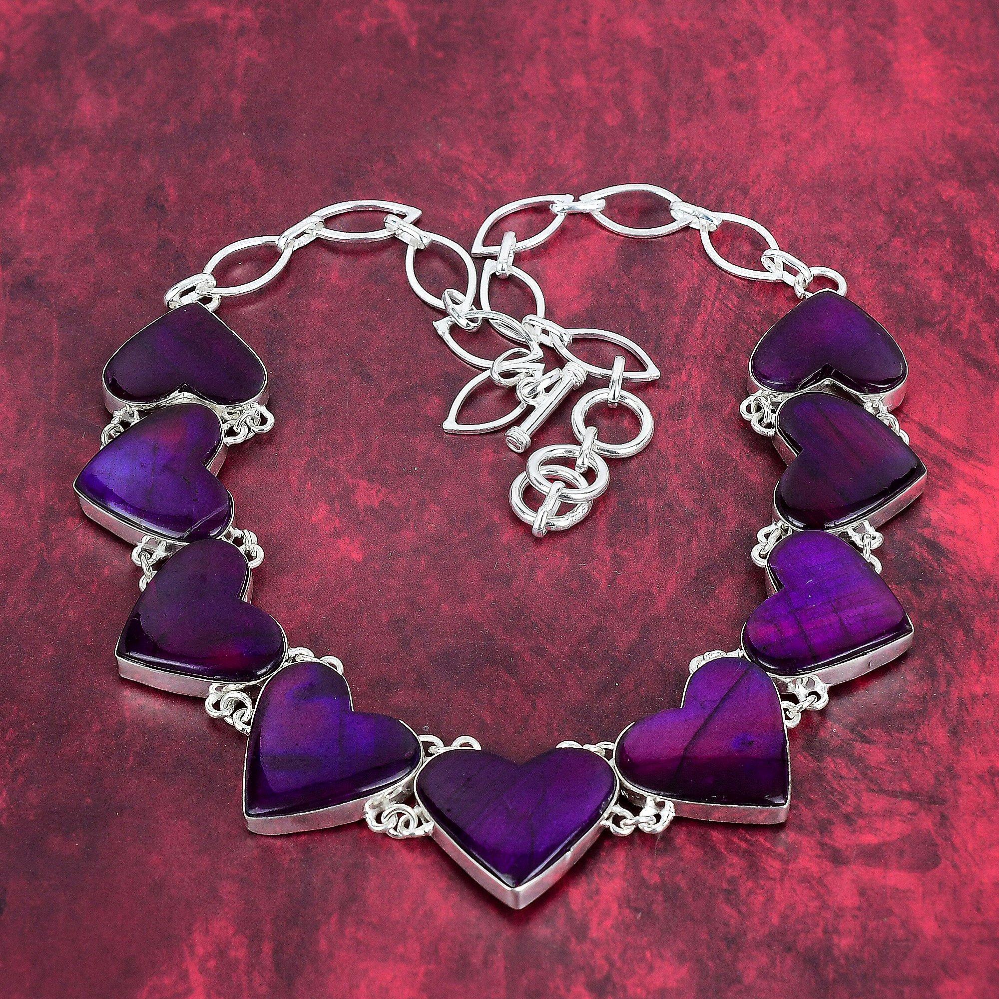 

Дизайнерское ожерелье в форме сердца с розовым лабрадоритом, регулируемое ожерелье из стерлингового серебра 925 пробы, ювелирные изделия ручной работы Adjustable with 18 inches розовый