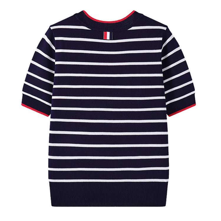 Summer Autumn Women Embroidery Dog Knitted Striped Sweater Pullover Jumper Tops