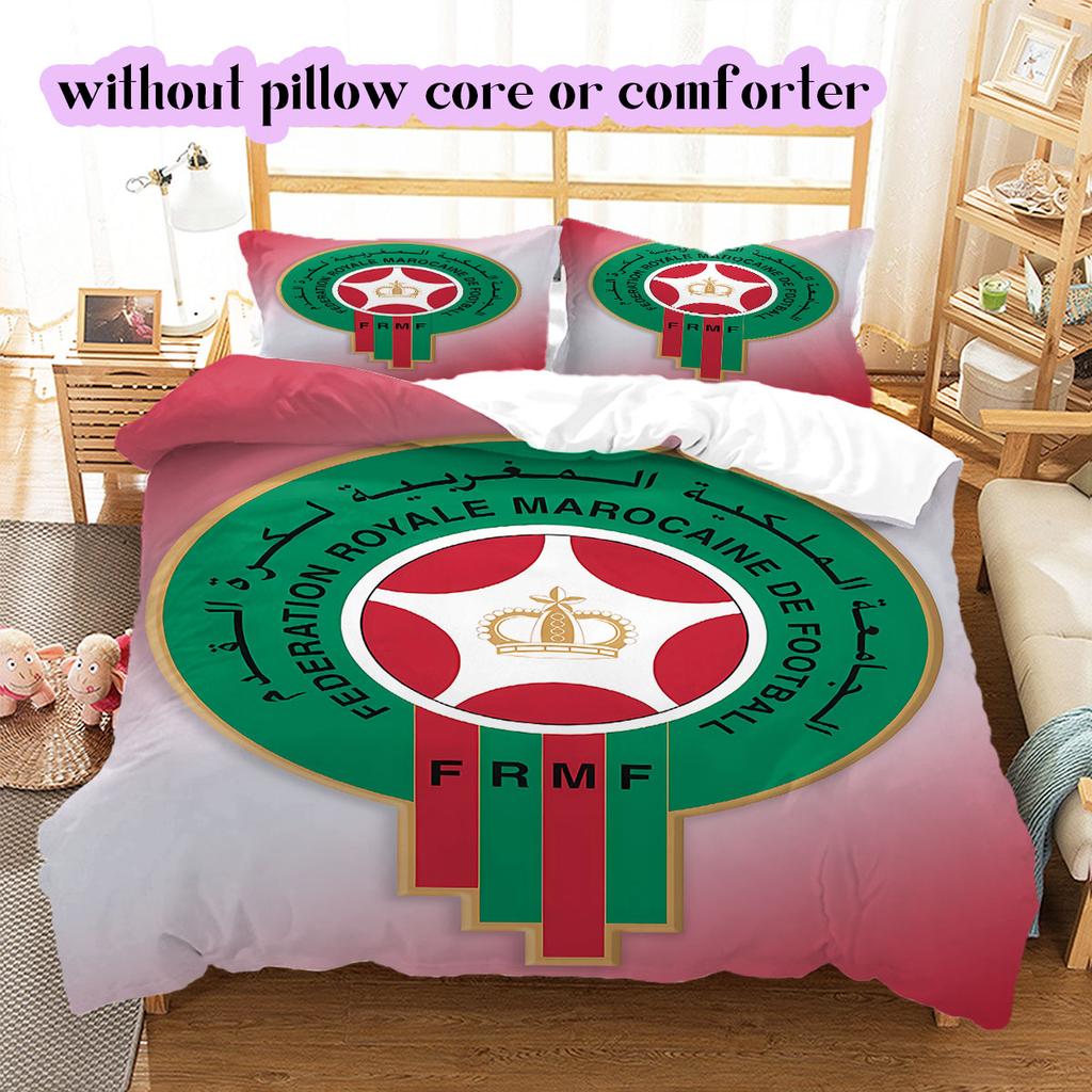 Morocco National Football Team Pattern Bedding,Quilt Set Quilt Cover Pillowcase Home Birthday Gift (1*duvet Cover+2*pillowcase,without Core)