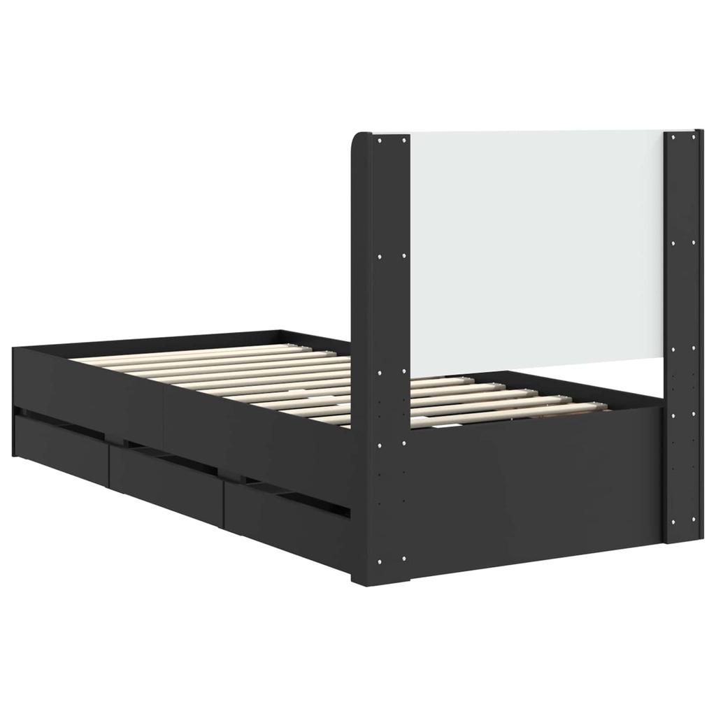 Bed Frame with Storage and Headboard Black 75 X 190 Cm