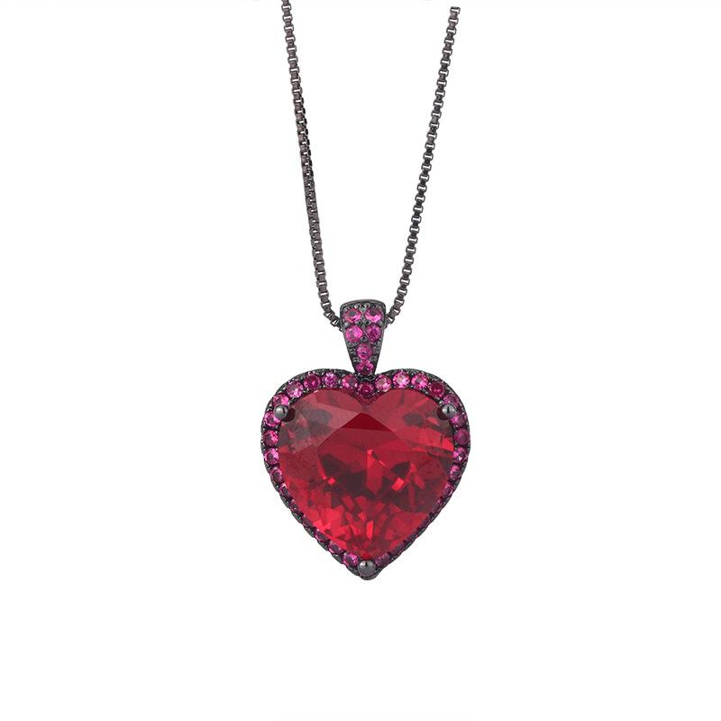 Jewelry Copper Bottom Gold-Plated Simulation Color Red Corundum Blue Pointed Crystal Heart-Shaped Pendant Women 15 * 15