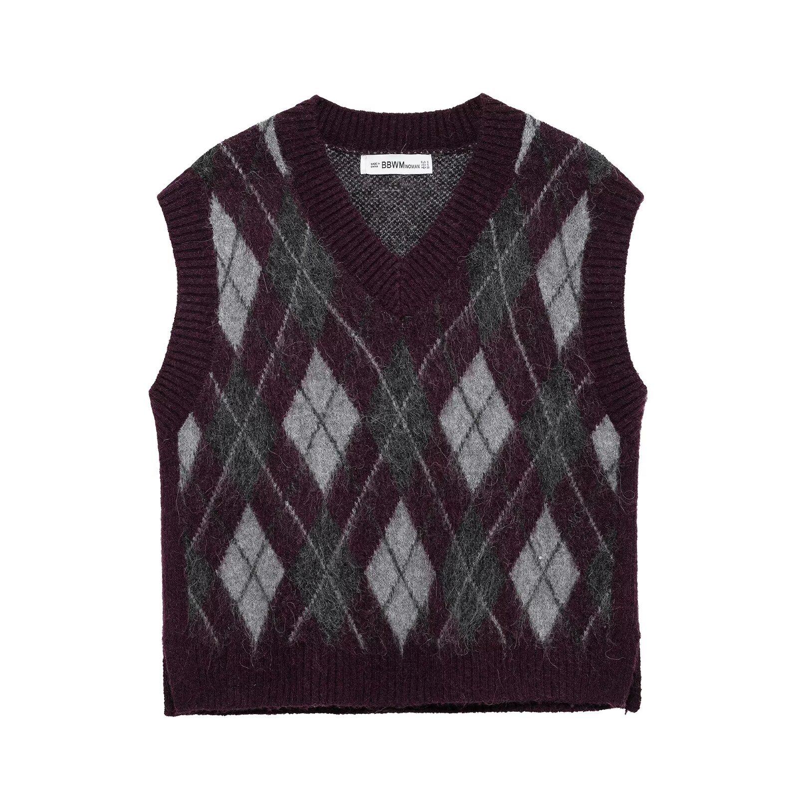 

Зимняя мода для женщин 2024: Европейский и американский жилет из ромбовидного трикотажа 5755002 Medium