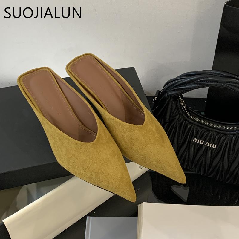 

Fashion SUOJIALUN 2025 Autumn Women Slipper Fashion Pointed Toe Sahllow Slip On Mules Shoes Thin High Heel Outdoor Dress Sandal Pumps 35 жёлтый