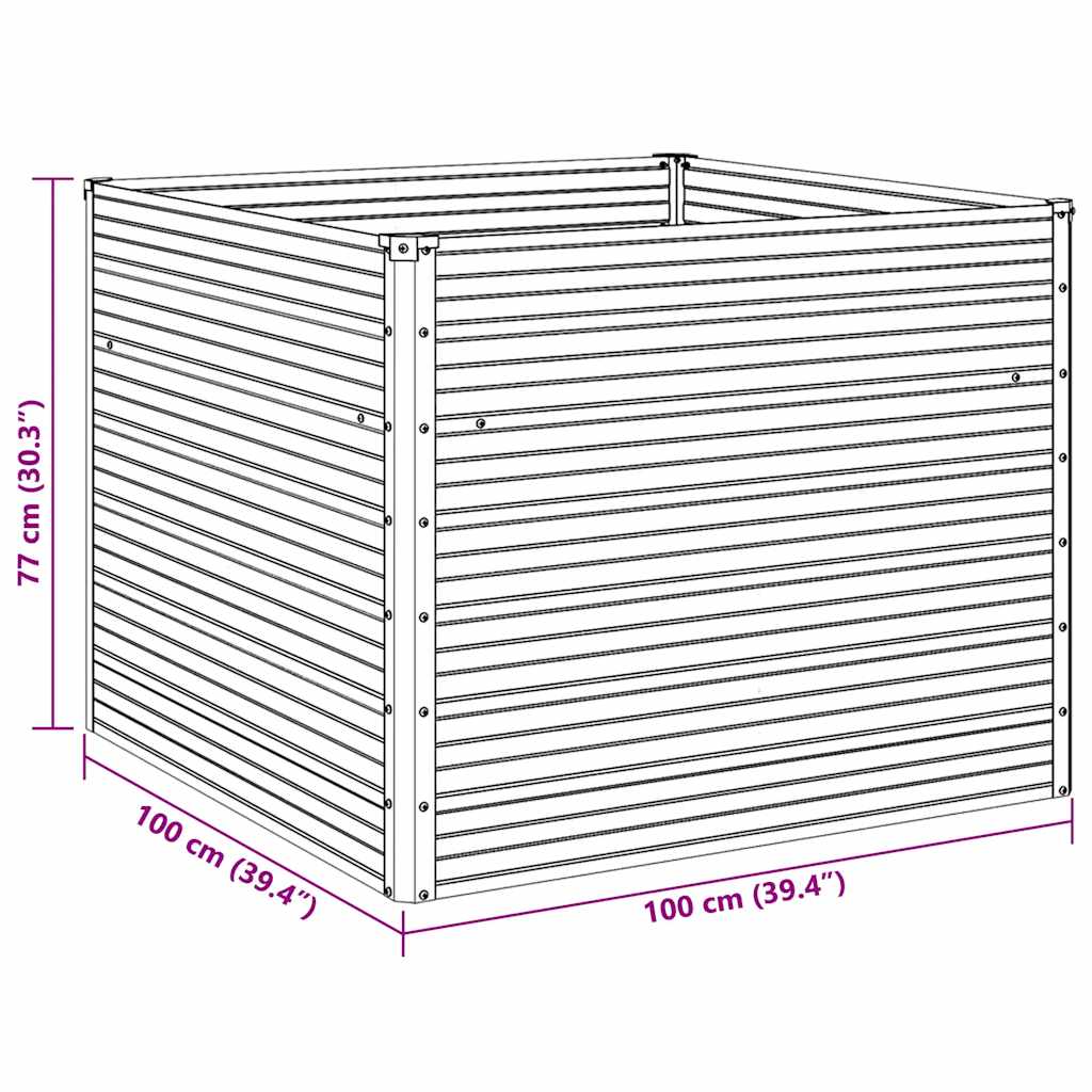 Raised Garden Bed Brown 100 X 100 X 77 Cm Galvanized Steel