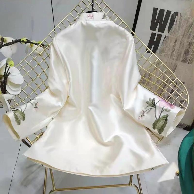 Damska Chińska Vintage Bluzka 4XL Luźna Damska Hanfu Góry Garnitur Tang Koszula Styl Narodowy Tradycyjny Elegancki Haft