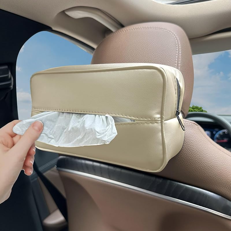 Large Car Tissue Holder For 120 Standard Tissues, Premium PU Leather Tissue Holder In Car Backseat Rectangular, Napkin Holder For Car Fits For 1
