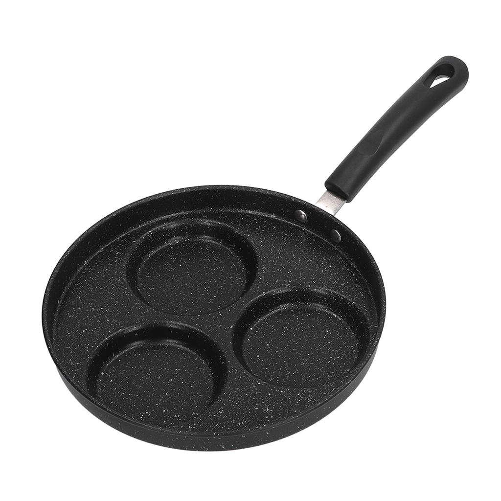 3 Cups Egg Hamburger Pan Metal Iron Heating Evenly Egg Cooker Pan with Comfortable Handle for