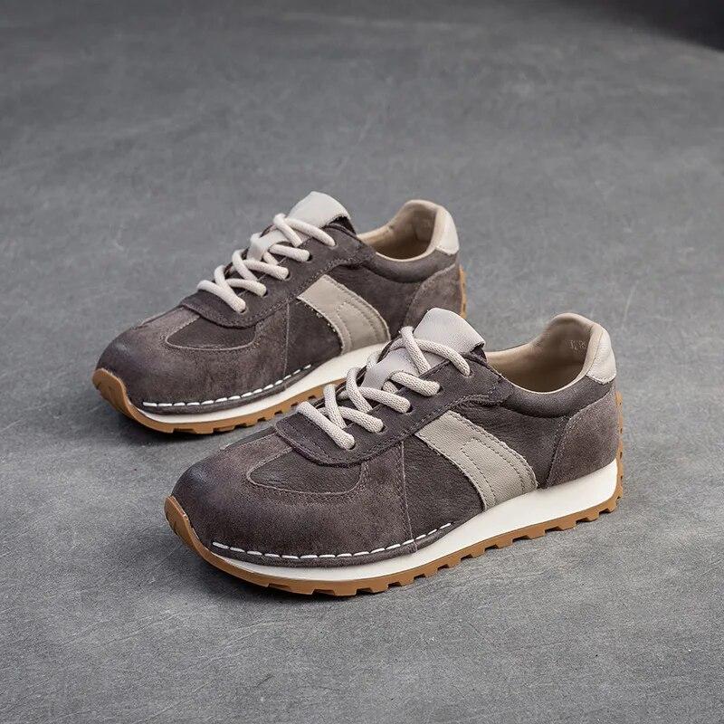 

Кроссовки Johnature из натуральной кожи, разноцветные повседневные спортивные туфли, универсальные женские туфли на плоской подошве с круглым носком на шнуровке 40 кофейный