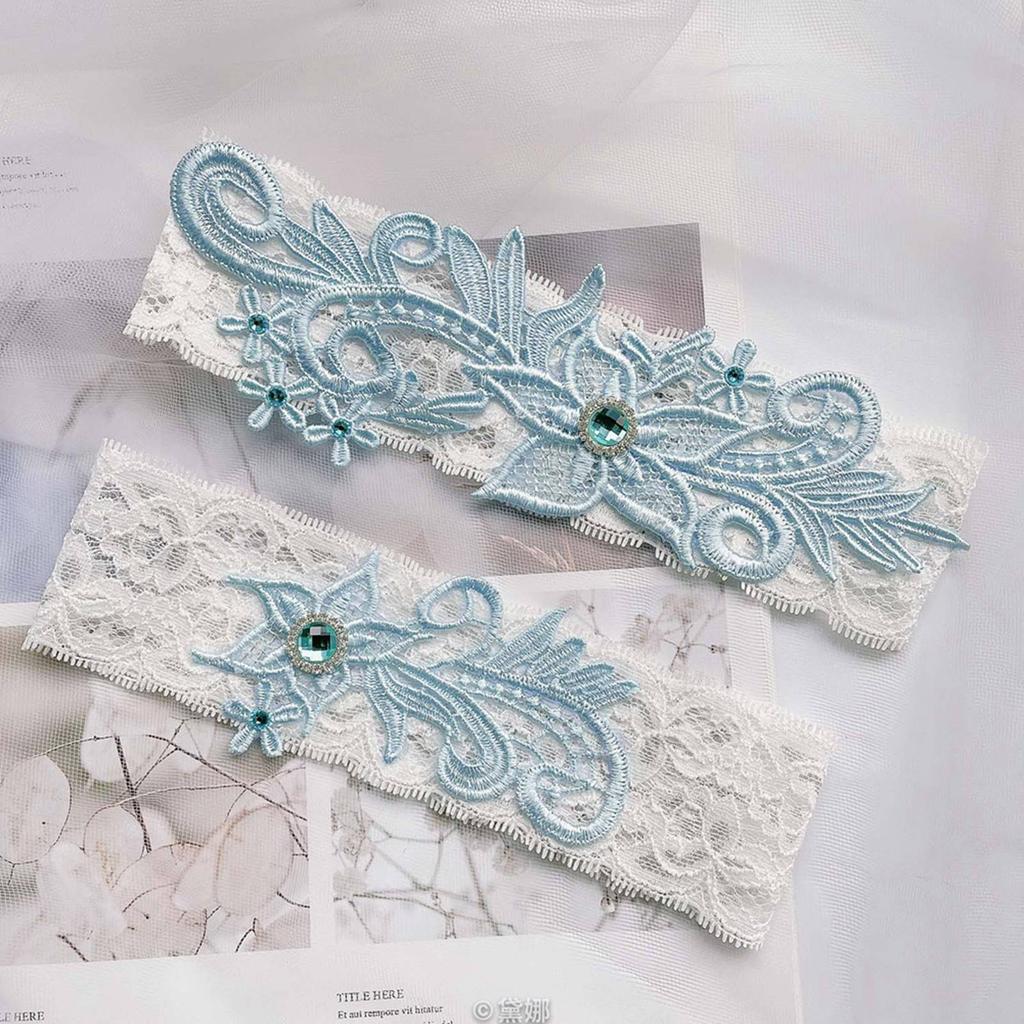 1 Pair Lace Garter Belt Sky Blue Elastic Romantic Skin Friendly Bridal Wedding Garter for Women Girls Party Sky