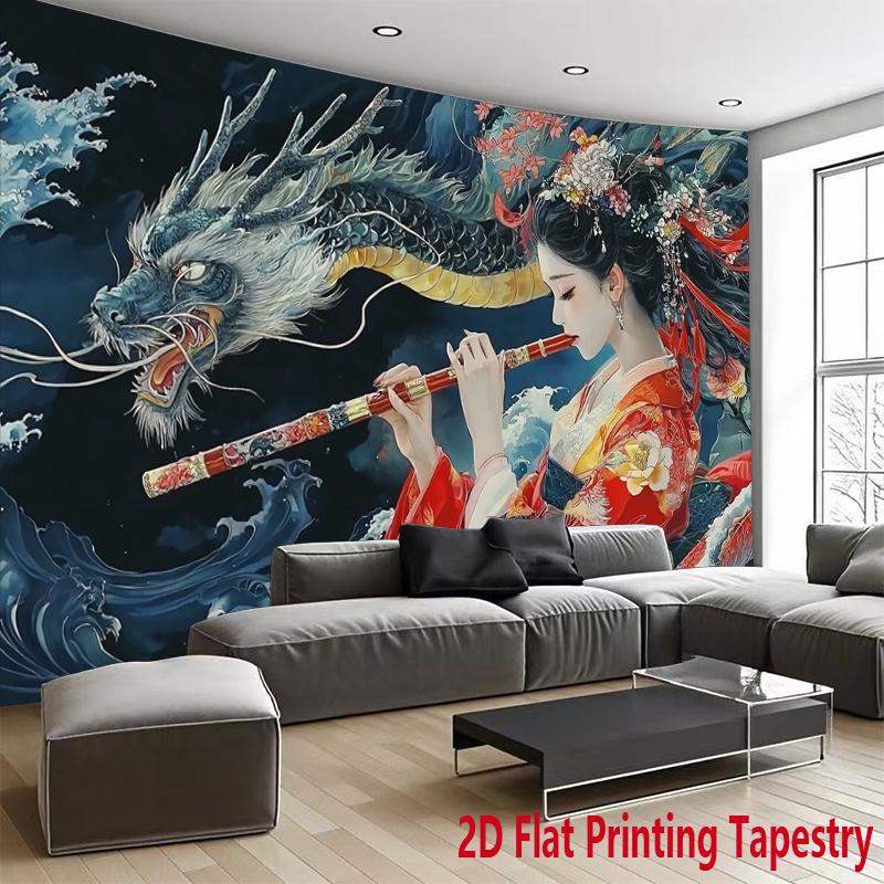 Dragon and Geisha Pattern Digital printing polyester wall tapestry suitable for use in living rooms bedrooms offices bars party