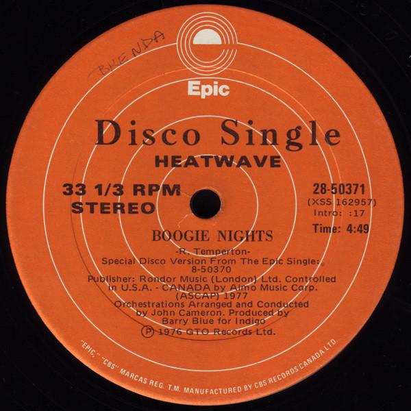 12inch Record HEATWAVE  Boogie Nights 2850371 Epic 1977 Canada Dance  Electronica Used