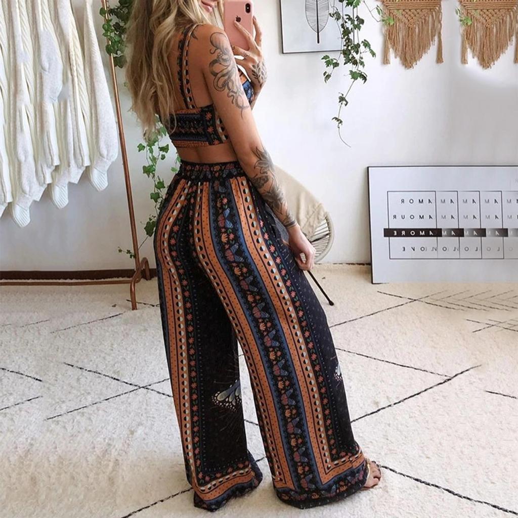 Dámské ležérní 2dílné topy bez rukávů s motýlkovým potiskem + dlouhé kalhoty