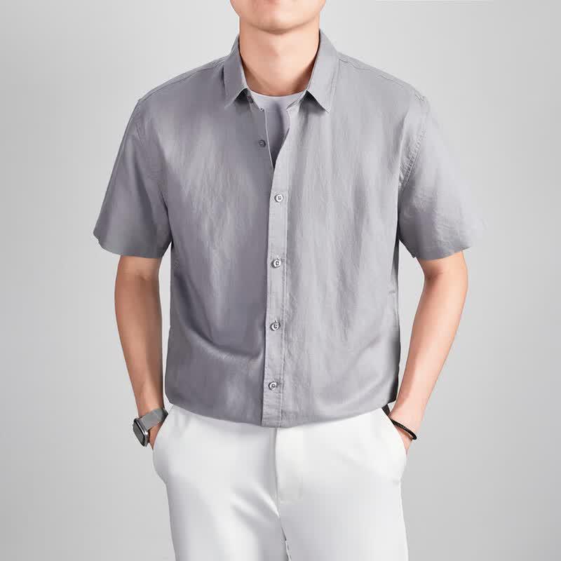 VEE KELLEN Men s Cotton Linen Short Sleeve Lapel Shirt XL (140-155 jin) серый