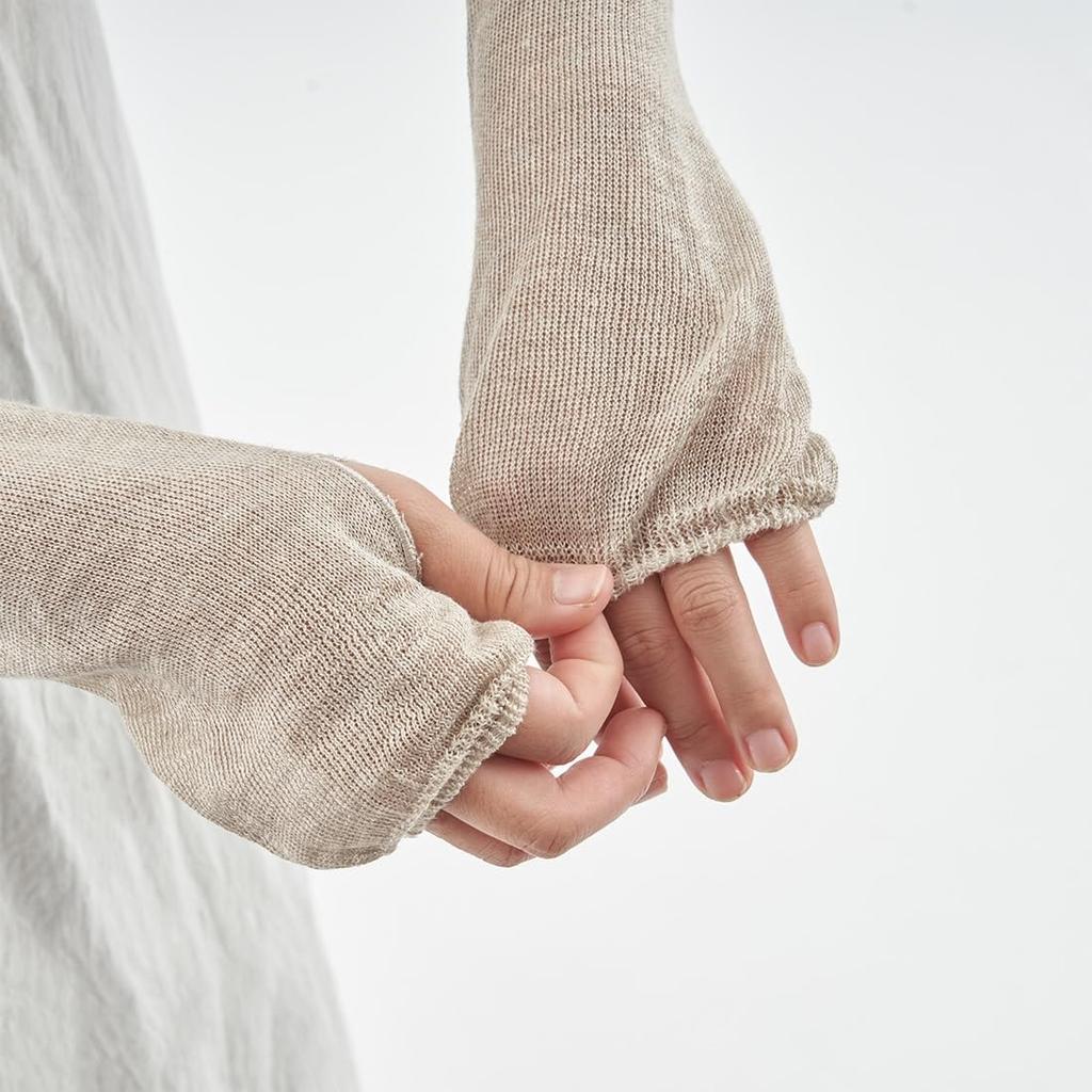 Kurashikinu Linen Silk Arm Loose Fit Summer Knit Long Made with Natural UV Sun Arm Made In Open Air Cold Protection Open-Toe & Covers, Gloves, Silk,