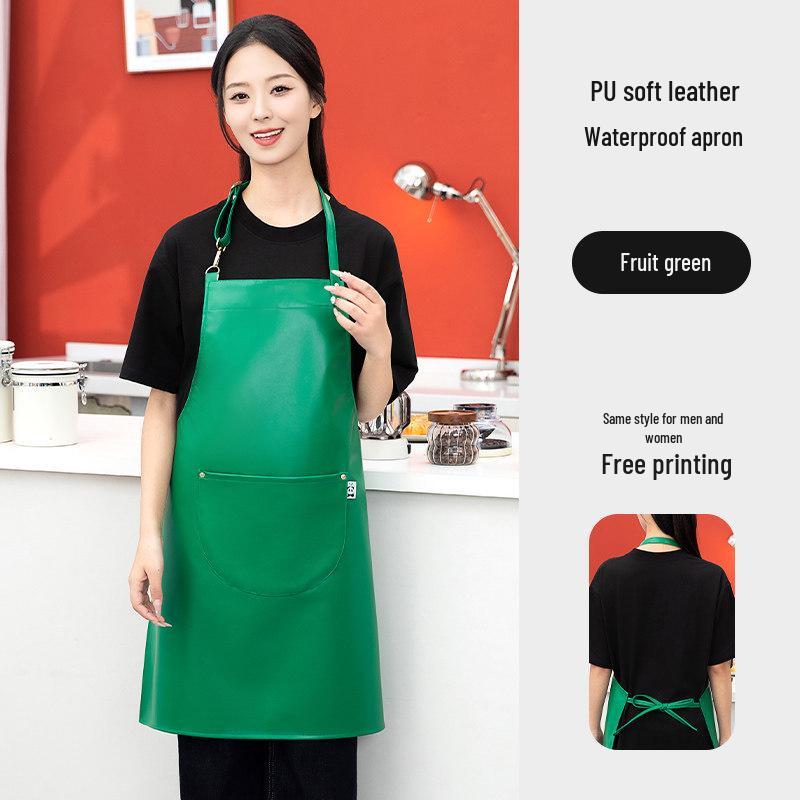 PU Leather Apron with Logo, Waterproof & Oilproof for Catering, Seafood, Meat Processing - Unisex Workwear зелёный