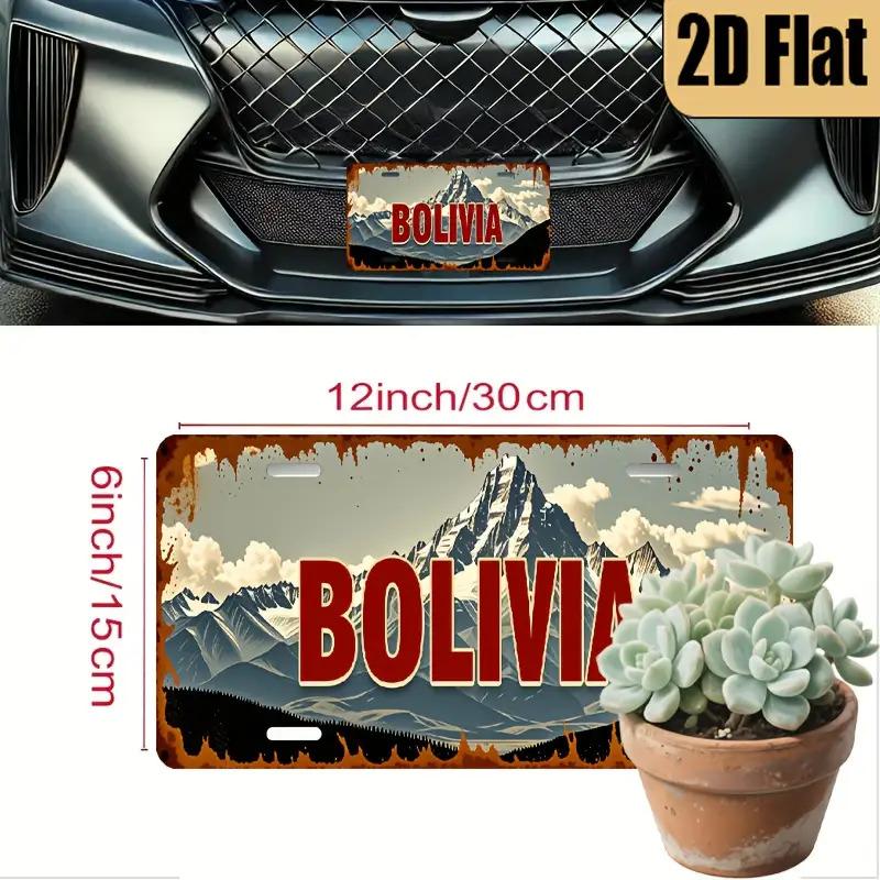 Vintage Bolivia Mountain Landscape License Plate D Flat Aluminum Tin Sign Wall Art Decor for Garage Bar Man Cave and Car Front 15x30cm(5.9x7.8inch)