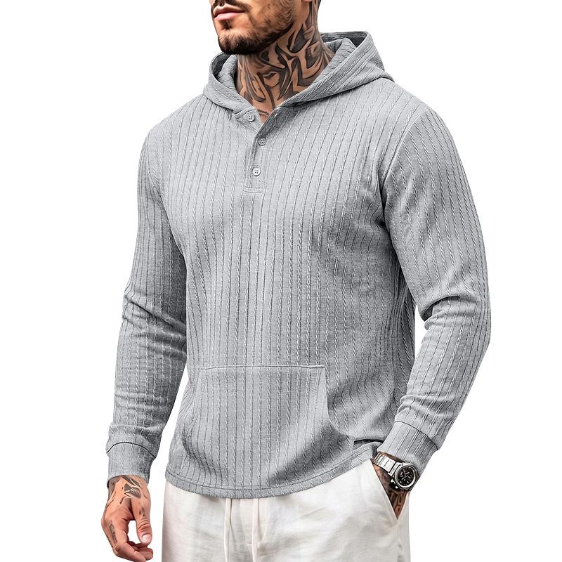 Pánská mikina s kapucí, dlouhým rukávem, pruhovaná, ležérní, pullover
