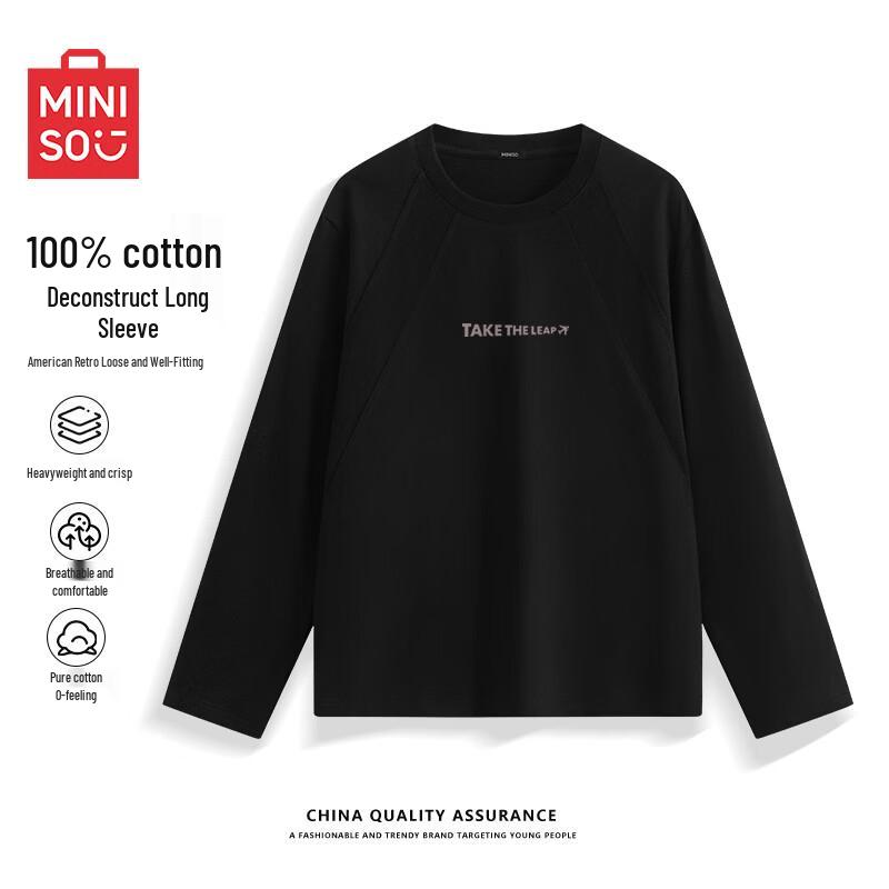 MINISO Men's American Style Long-Sleeve Cotton T-Shirt