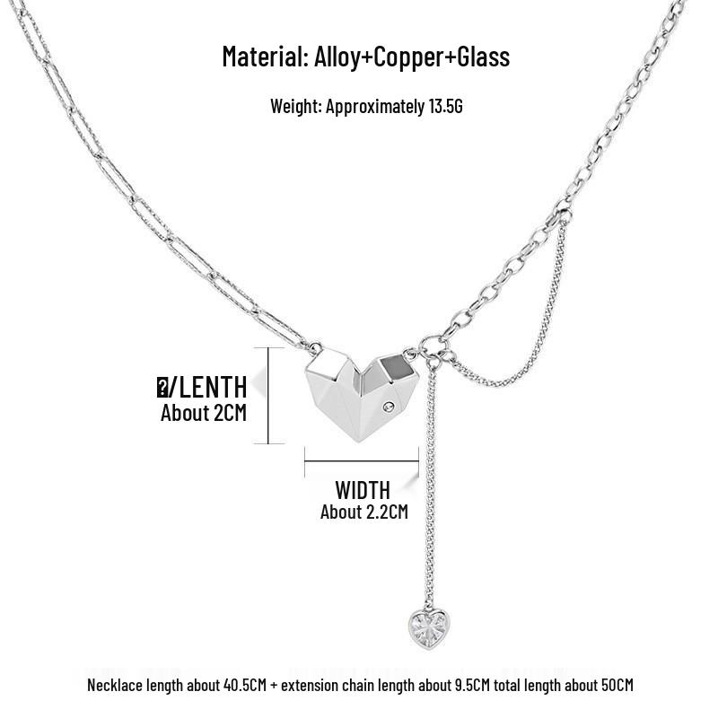 Blue & White Gradient Crushed Ice Heart Necklace - Women's Light Luxury Niche Clavicle Chain, Cool Original Design.