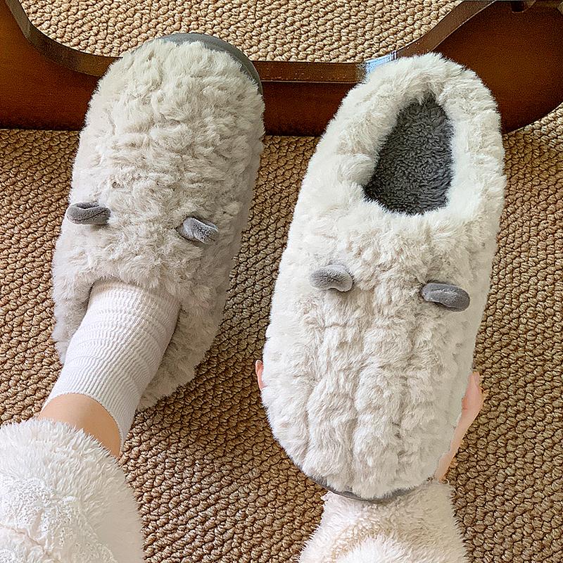 Cotton Slippers Women's Winter New Confinement Indoor Home Couple Warm Thick Bottom Outer Wear Plush Cotton Slippers