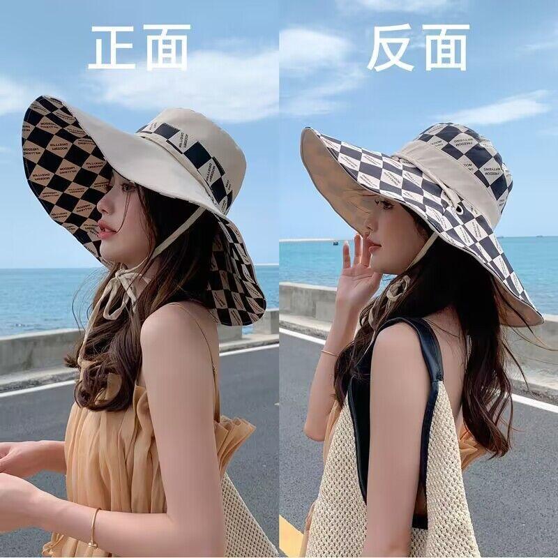 Summer Hat Women's Versatile Travel Beach Hat Outdoor Sunscreen Hat Double-sided Hat with Face Covering Big Edge Hat