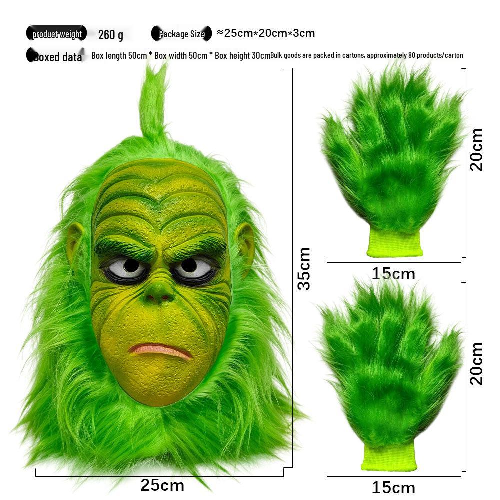 Grinch Masquerade Mask and Gloves Set for Christmas Performances