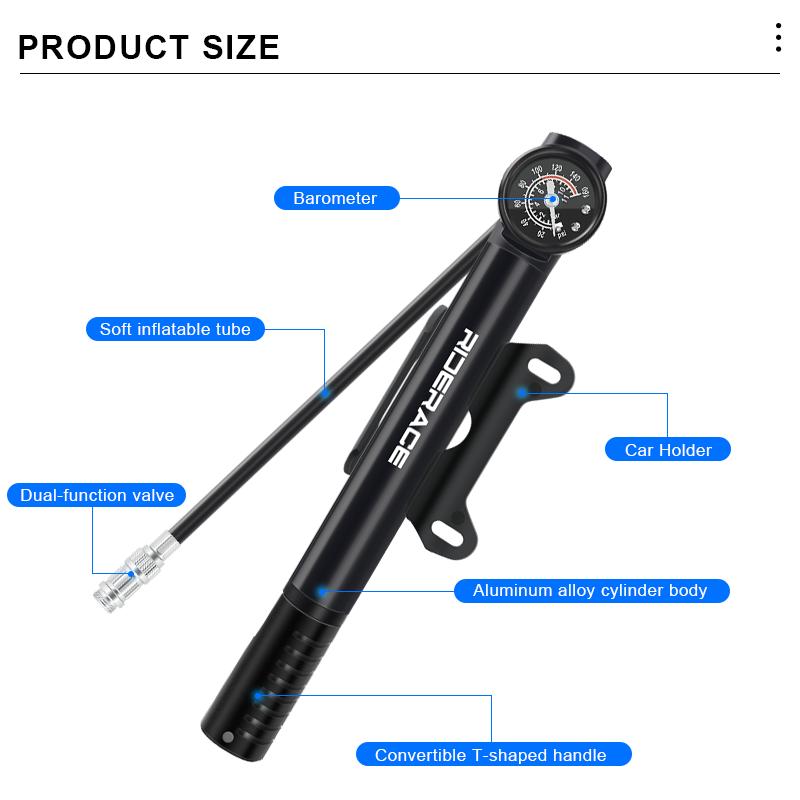 MTB Road Bike Inflator With Gauge Portable Aluminum Alloy Hand Tire Air Inflator Bicycle Pump For AV FV Presta Schrader Valve