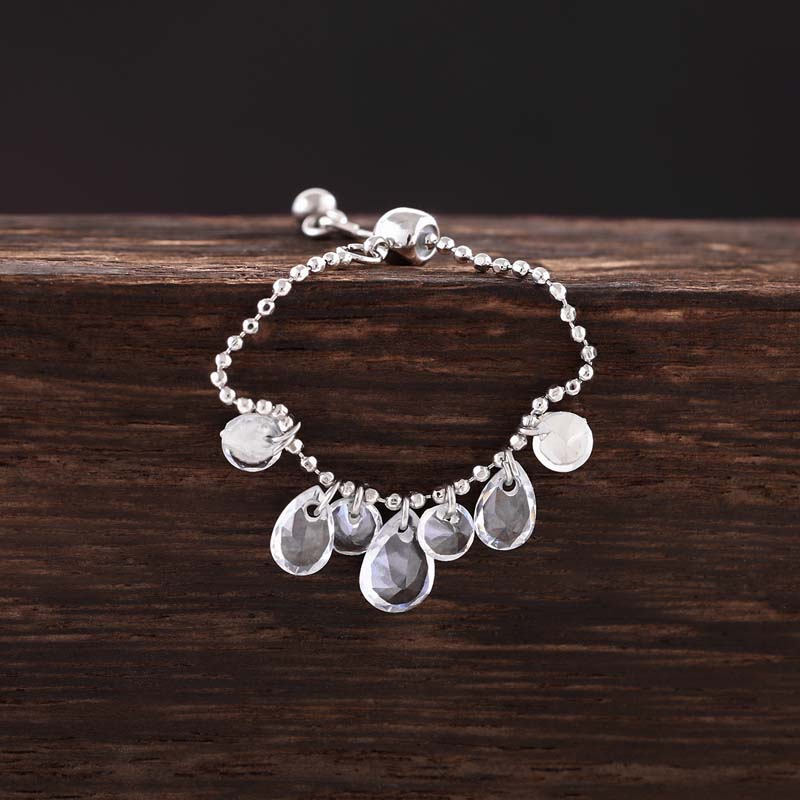 

Fashion Crystal Waterdrop Pendant Rings For Women Vintage Gold Color Pull Adjustable Beaded Ring Waterproof Zircon Gifts медный