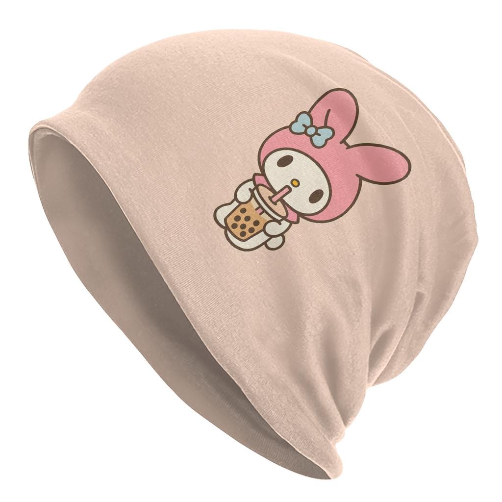 Bubble Tea My Melody Knit Hat for Adults - Minimalist My Melody Beanie, Neutral Tones Suitable for Quiet Style Outfits, Kawaii Fashion Accessory for C
