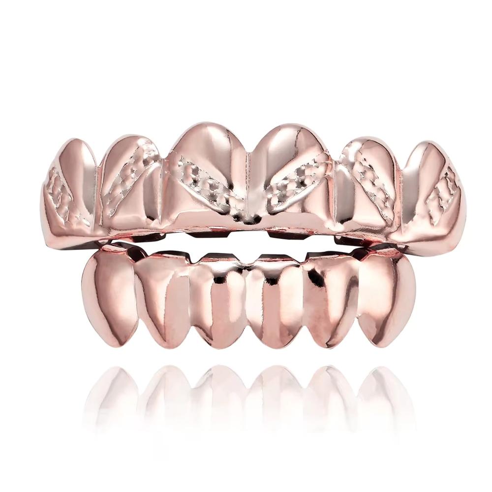 Halloween Costume Party Teeth Grillz 18K Real Gold Plated Smooth Slanted Grillz Hip Hop Dental Jewelry for Men Women