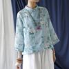 Chinese Style Linen T-Shirt Spring Summer Women Vintage Loose Long Sleeve Print T-Shirt