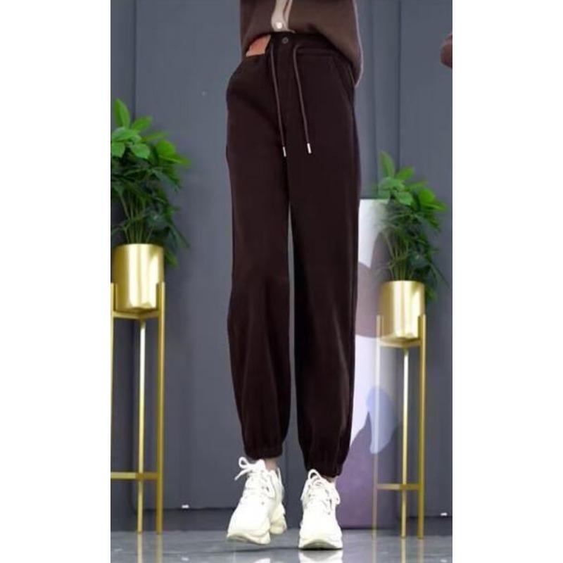 Plush Plus Velvet Thickened Autumn and Winter Large Size High Waist Wear Warm Casual Foot Ties Sports Harunwai Pants Trousers Women's Clothing