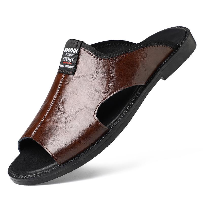 Léto 2025 Nové Pánské Pantofle Luxusní Kožené Pánské Sandály Pohodlná Měkká Podrážka Plážová Obuv Módní Vysoká Kvalita Pánské Ploché Sandály