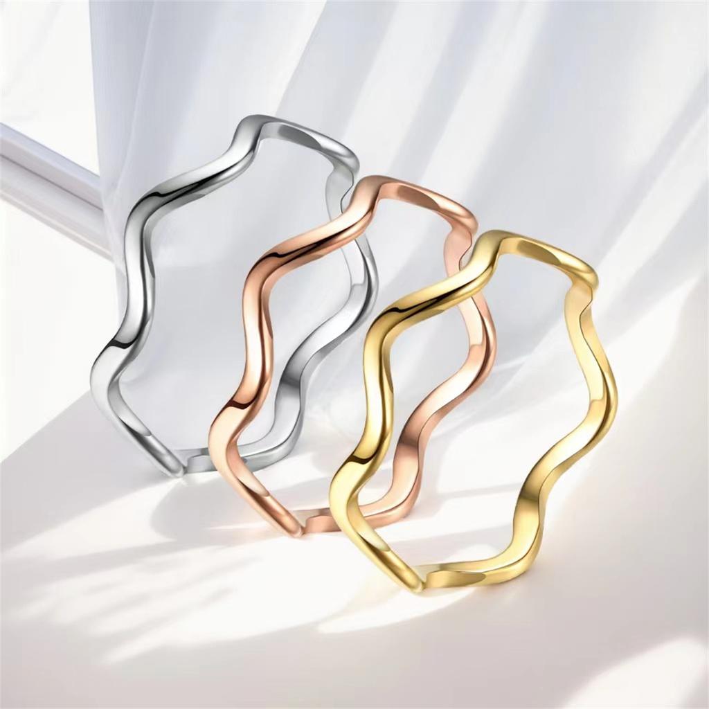 Fashion Simple Wave Ring Stainless Steel Women‘s Vintage Geometric Line Finger Rings Wedding Jewelry Gift for Lover Couple New