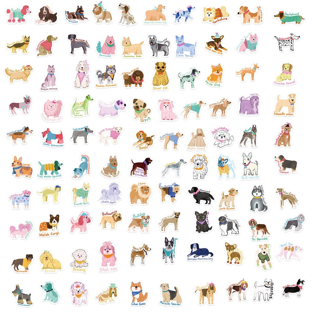 100 Cartoon Colorful Dog Doodle Stickers Decorate Guitar Notebook Suitcase DIY Waterproof