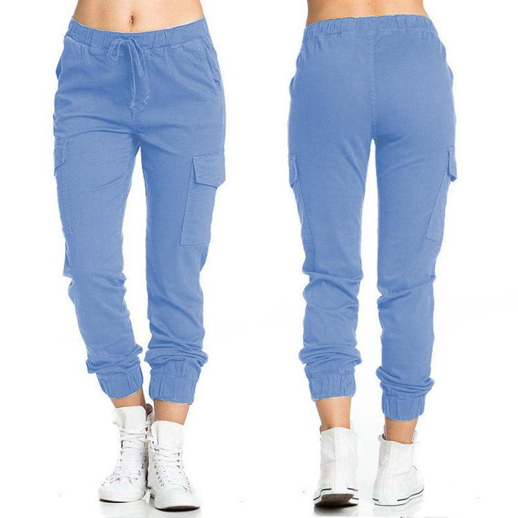 Women S Cargo Casual Elastic Waist Drawstring Side Pocket Long Pants