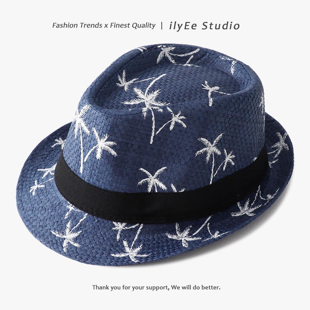 Men's Panama Straw Hat Summer New British Jazz Hat Women's Sunshade Sun Protection Beach Flat Top Hat